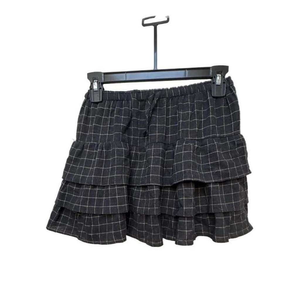 Zara Ruffled Plaid Skirt Junior size 13-14 Black Tan